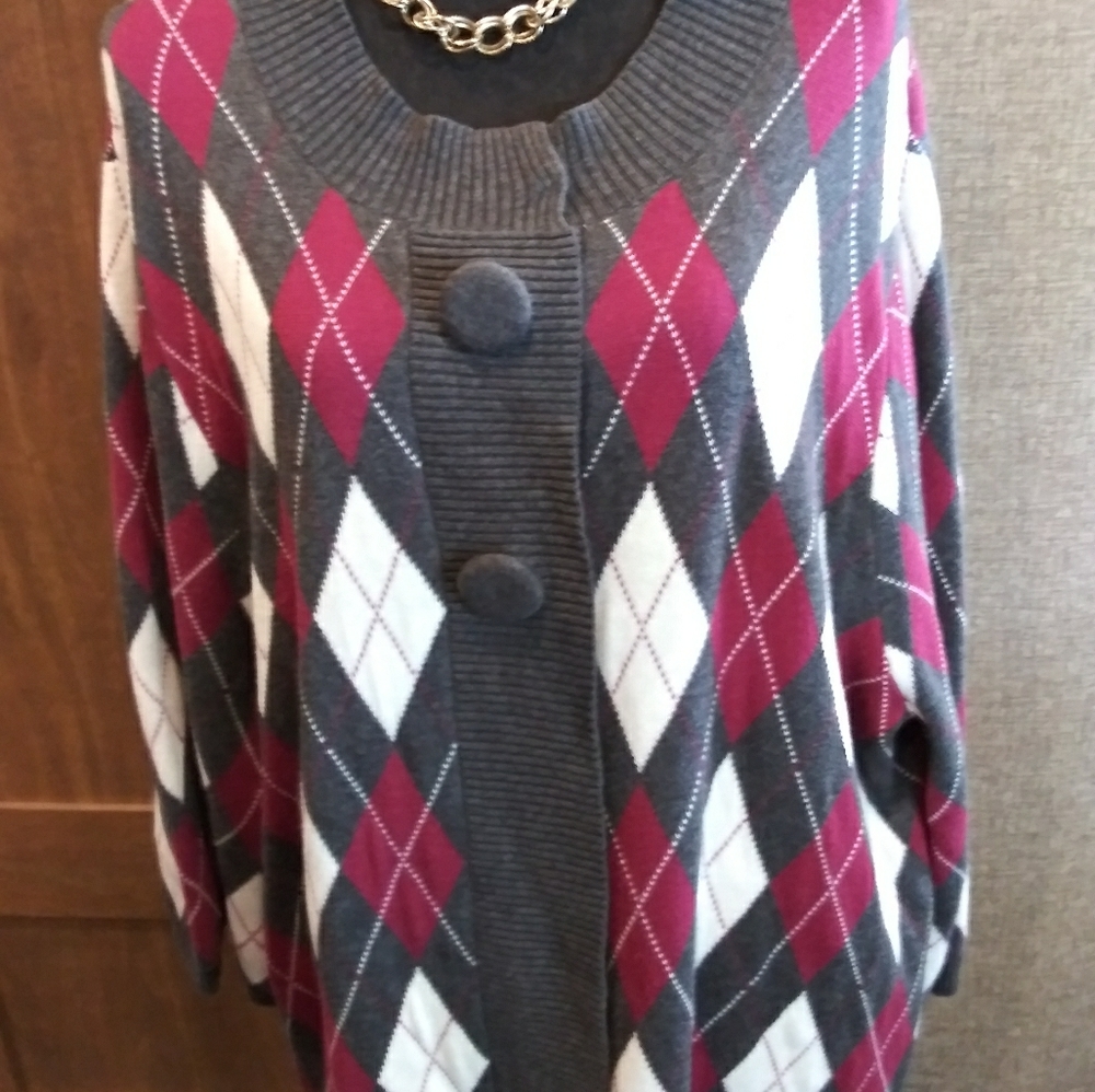 Liz&Me Vintage 2 Button Argyle Sweater 3x